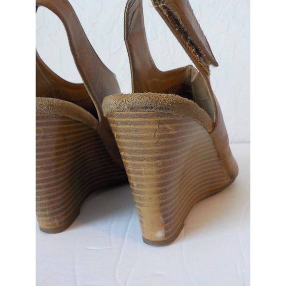 Aerosoles Heelrest Up Close Wedge Pumps Women 10M Open Toe Brown Faux Leather - Picture 6 of 12